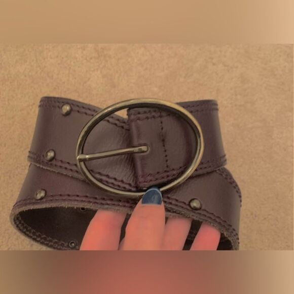 Linea Pelle Vintage Wide Leather Purple Belt Oval Buckle main image 3